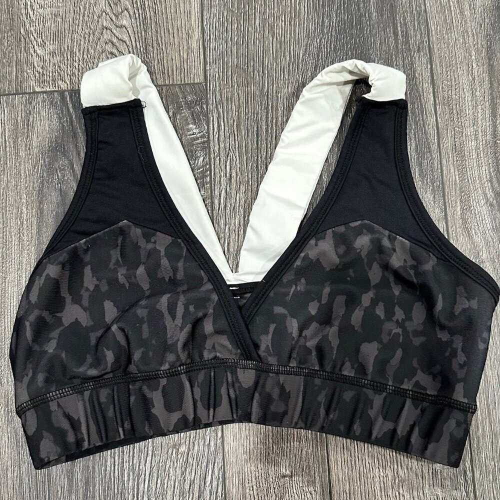 Alala Black Camo and White Sports Bra, Size Large